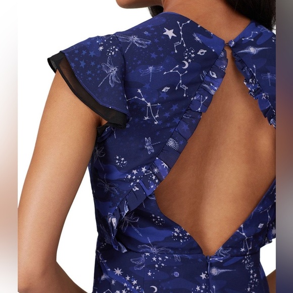 Three Floor Midnight Navy Afterglow Star Print Ruched Galaxy Mini Dress - Picture 3 of 8